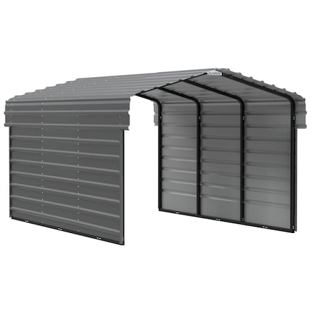 Arrow Storage Products Galvanized Steel Carport, W/ 2-Sided Enclosure, Compact Car Metal Carport Kit, 10'x15'x7', Charcoal CPHC101507ECL2